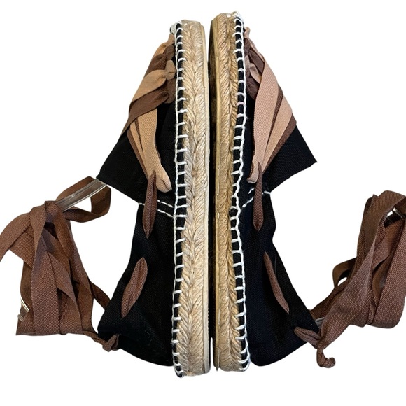 Artesania Hand Made Chic Black and Brown Espadrille Ankle Tie Flats, Sz EU 37 - Picture 10 of 15